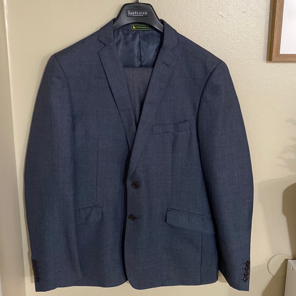 Cooper and Nelson, grey blue men’s suit, jacket and pants
